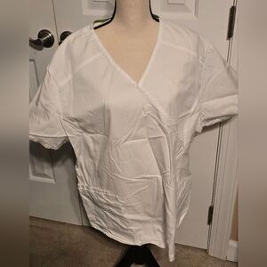 Scrubstar White Wrap V-Neck Medical Scrub Top